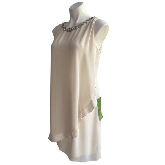 SL Fashions NWT $90 Chiffon Beaded Cocktail Dress, Ivory Women's Size 8 - Picture 7 of 10